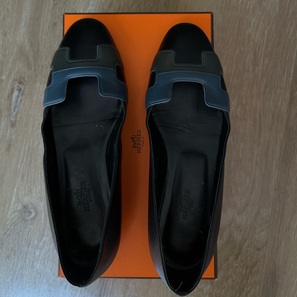 HERMES - Nice Ballet Flats - Black, Blue, Olive - Size 37